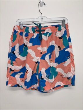 SAXX cannonball 2n1 ballpark pouch Men's Coral Crane Print Swim Shorts M